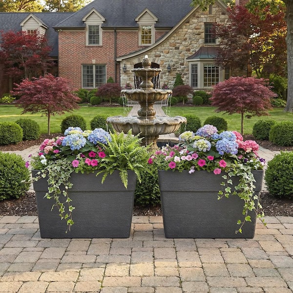 Dovelina Large 32 in. D Black All-Weather Plastic Pedestal Planter