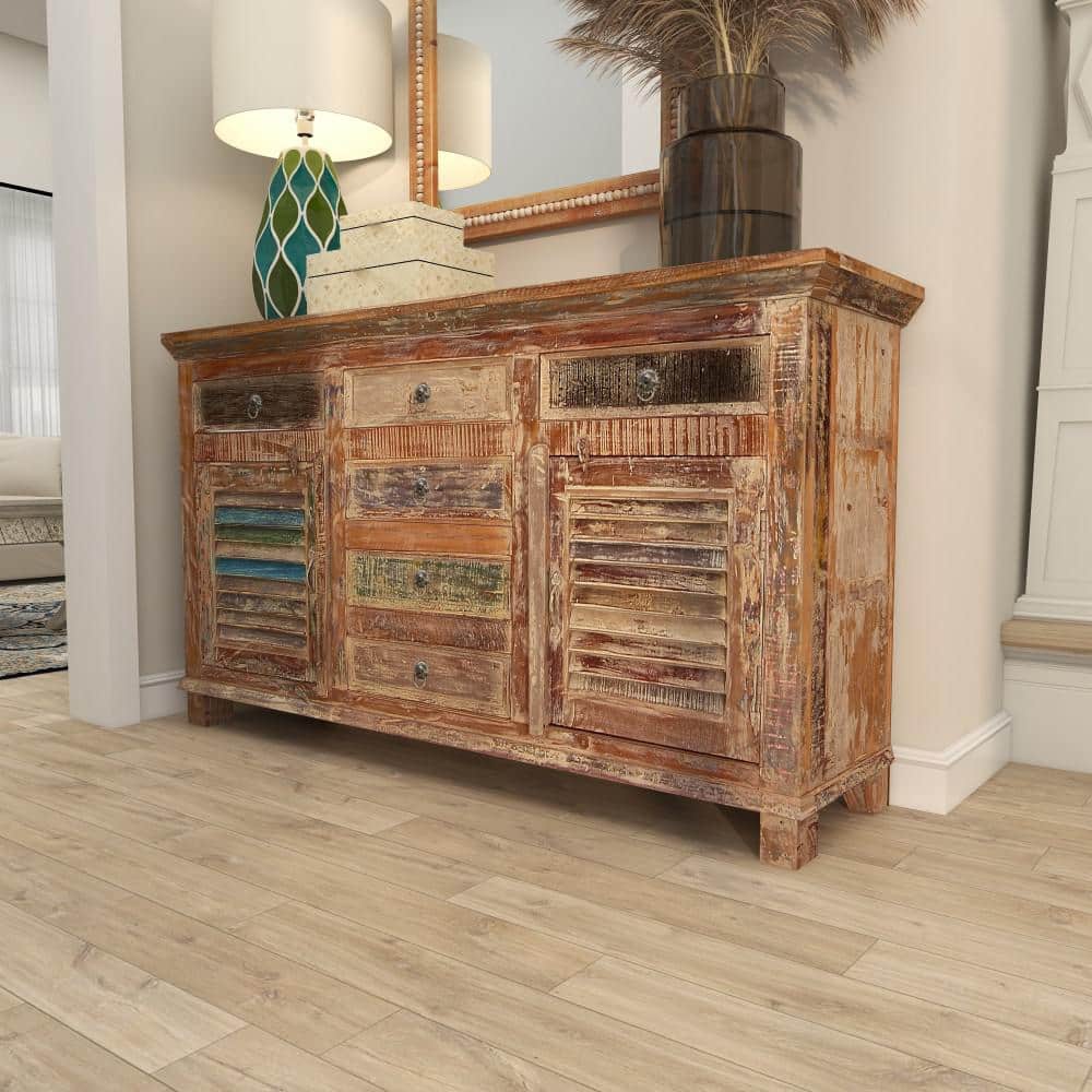 Rustic Dark Brown Reclaimed Wood Cabinet with Adjustable Shelving