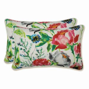 Floral Pink Rectangular Outdoor Lumbar Throw Pillow 2-Pack