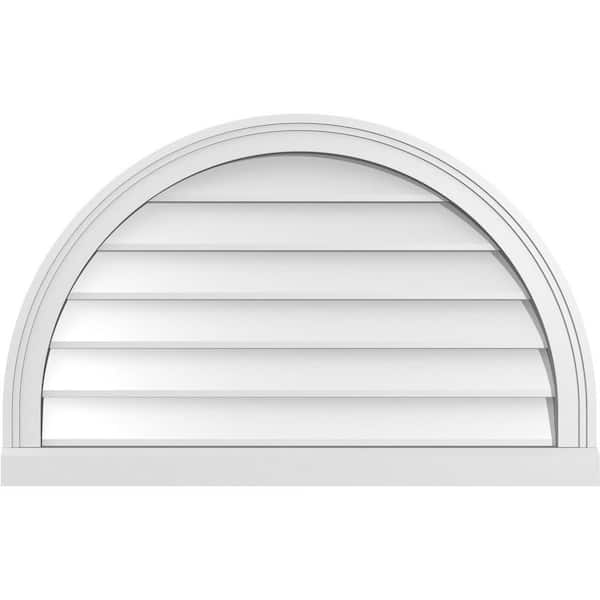 Ekena Millwork 32 in. x 20 in. Round Top Surface Mount PVC Gable Vent: Decorative with Brickmould Sill Frame