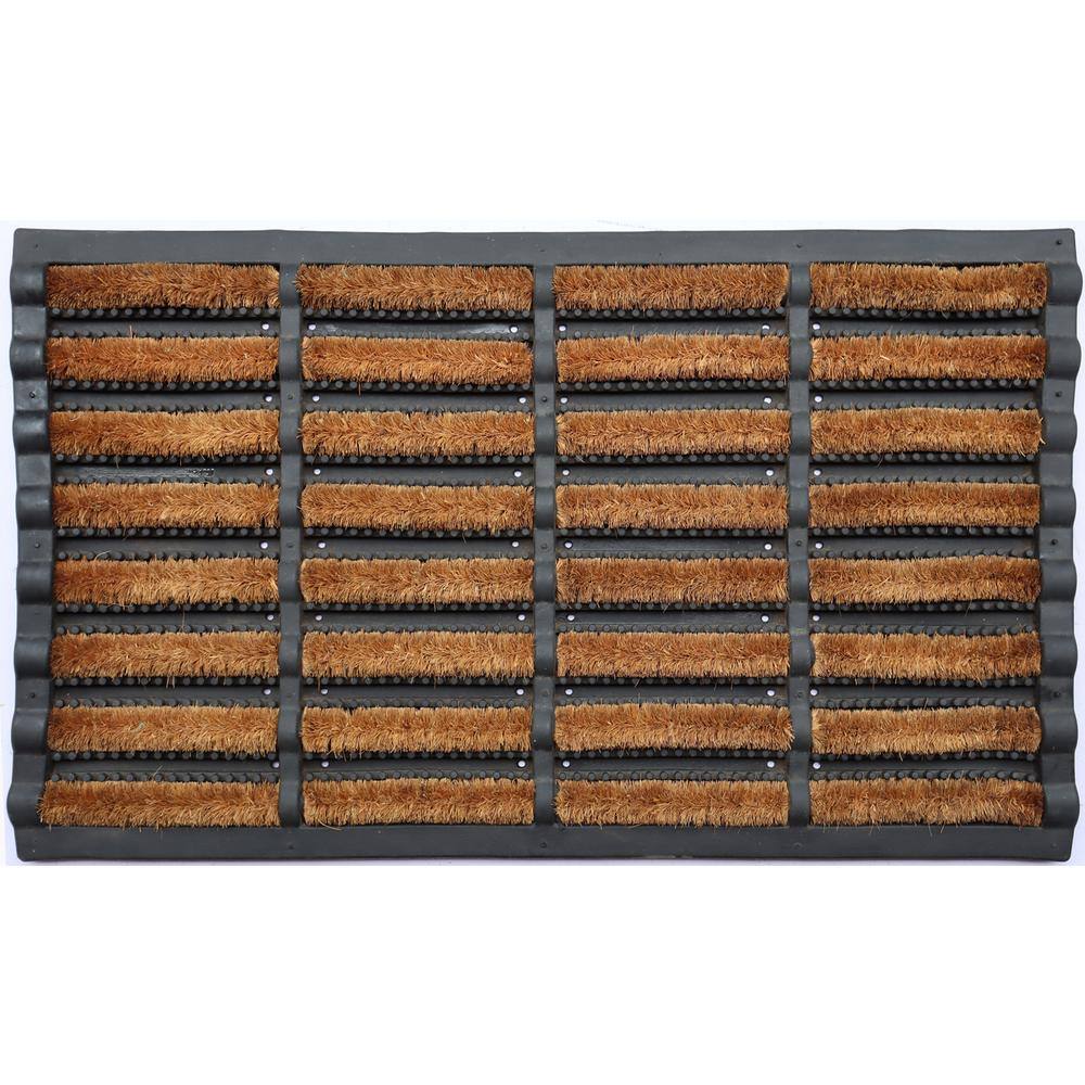 30" x 18" Black and Brown Coir Rubber Outdoor Boot Scraper Mat