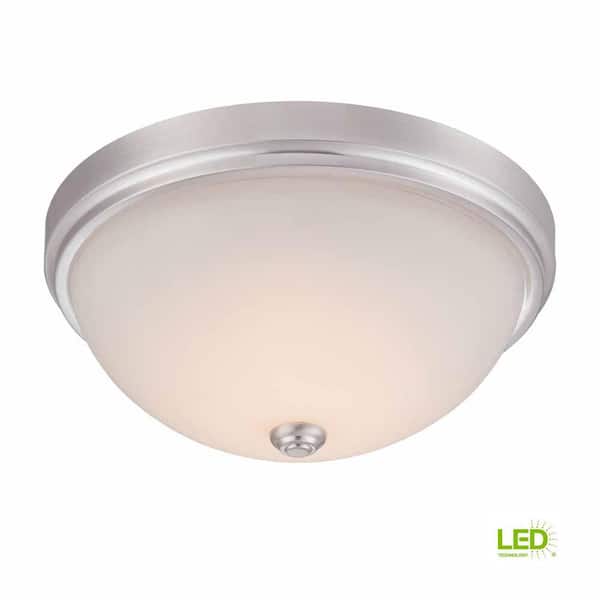 World Imports 15 in. Satin Nickel LED Flush Mount with Frosted Glass