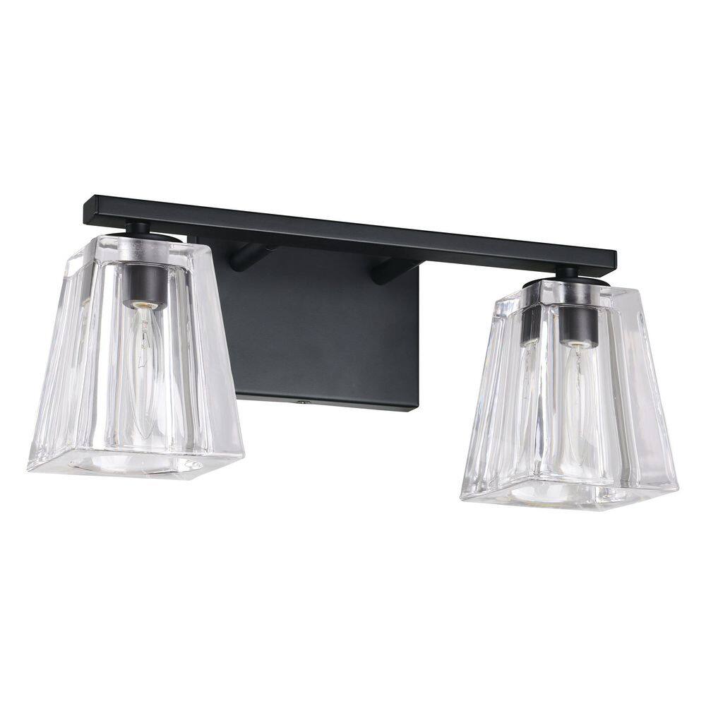 Valentin 15-in. 2-light Matte Black Vanity Light with Clear Pressed Glass Shades price history on PriceWatchPro