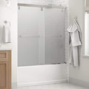 Mod 60 in. x 59-1/4 in. Frameless Soft-Close Sliding Bathtub Door in Chrome with 1/4 in. Tempered Frosted Glass
