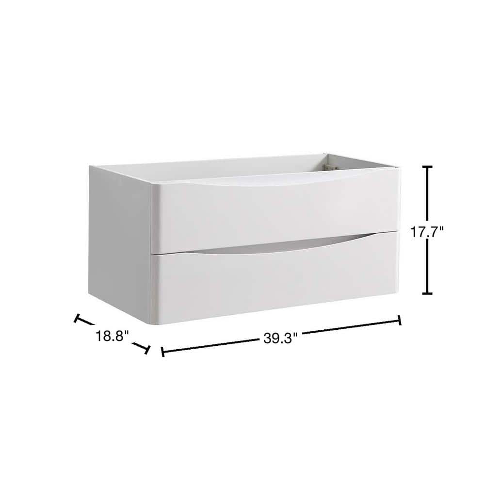 Glossy White 40" Wall Mount Single Sink Vanity Base with Soft Closing Drawers