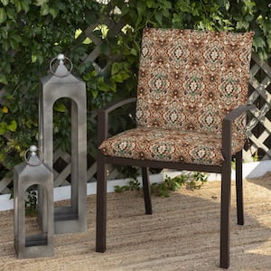 20 in. x 17 in. One Piece Outdoor Dining Chair Cushion in Russet Ikat