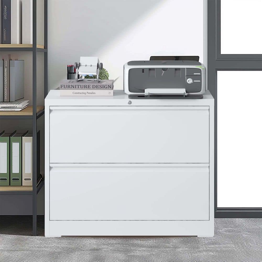 2-Drawer White Metal 35.4 in. W Vertical File Cabinet Lockable Storage Cabinet for Office Home