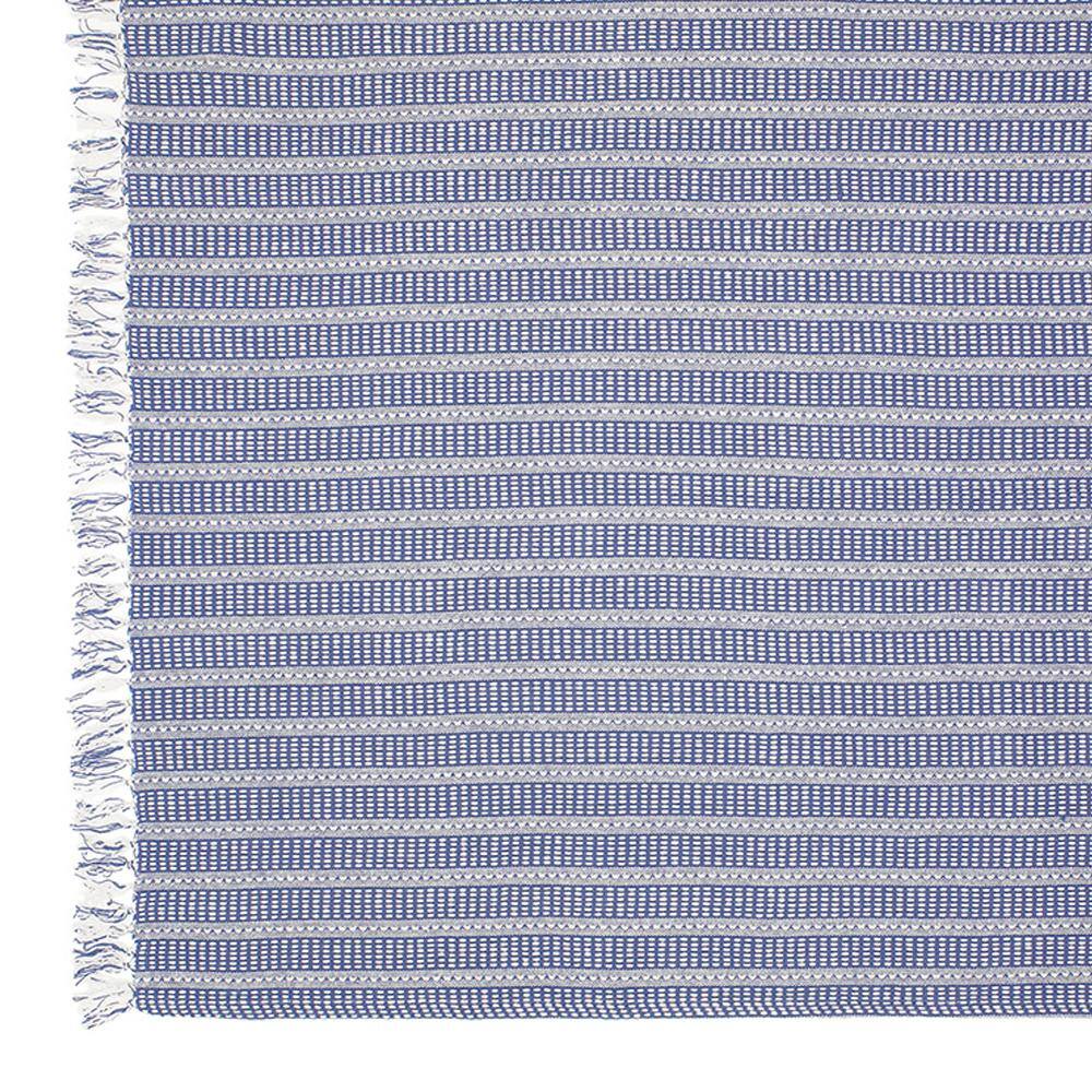 Chic Navy and White Striped Fringed Organic Cotton Throw, 50" x 60"