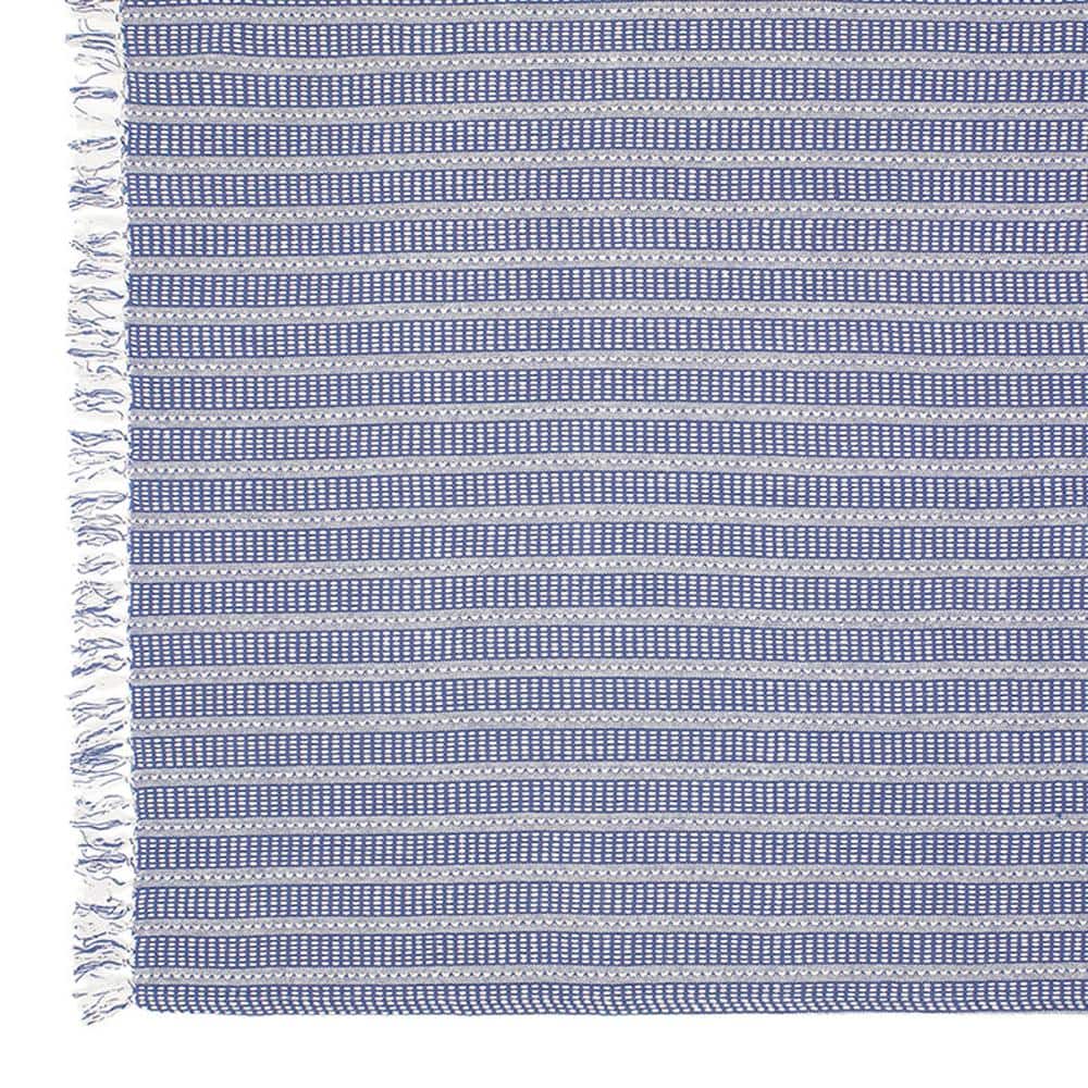 Chic Navy and White Striped Fringed Organic Cotton Throw, 50" x 60"