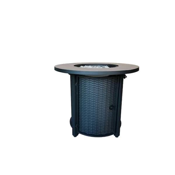 Crawford & Burke Bali Black Metal and Tile Round Fire Pit with Glass