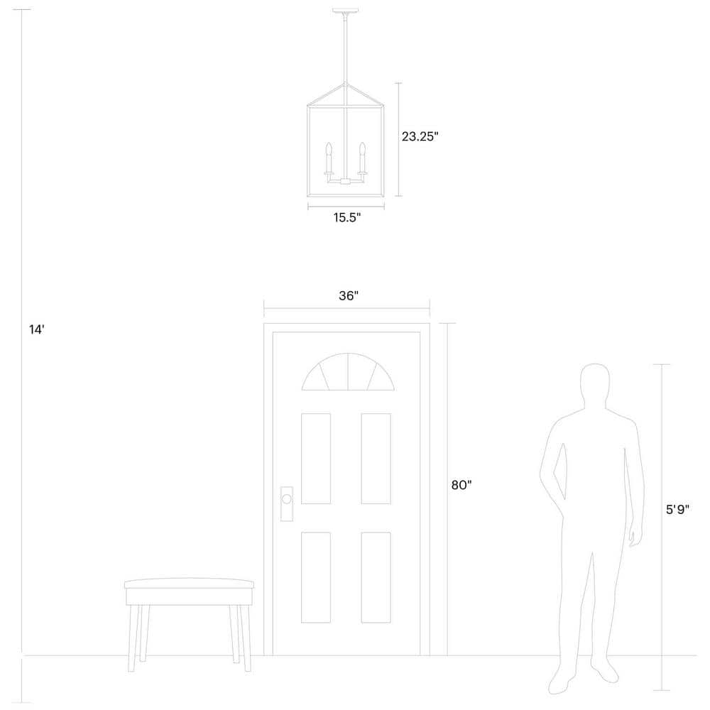 Satin Brass Farmhouse 4-Light Indoor/Outdoor Lantern Pendant