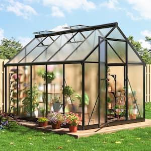 6 ft. W x 9 ft. D Greenhouse for Outdoors, Polycarbonate Greenhouse with Quick Setup Structure and Roof Vent, Black