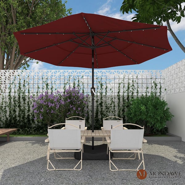 3 tier patio umbrella 11 ft 11 ft. 3-Tier Market Patio Umbrella Crank and Tilt Outdoor Umbrella in Red  with LED Lights MD113LED-ED
