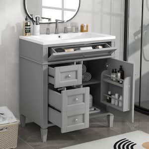30 in. W x 18 in. D x 33 in. Bathroom Vanity in Gray with 2 Drawers and a Tip-out Drawer