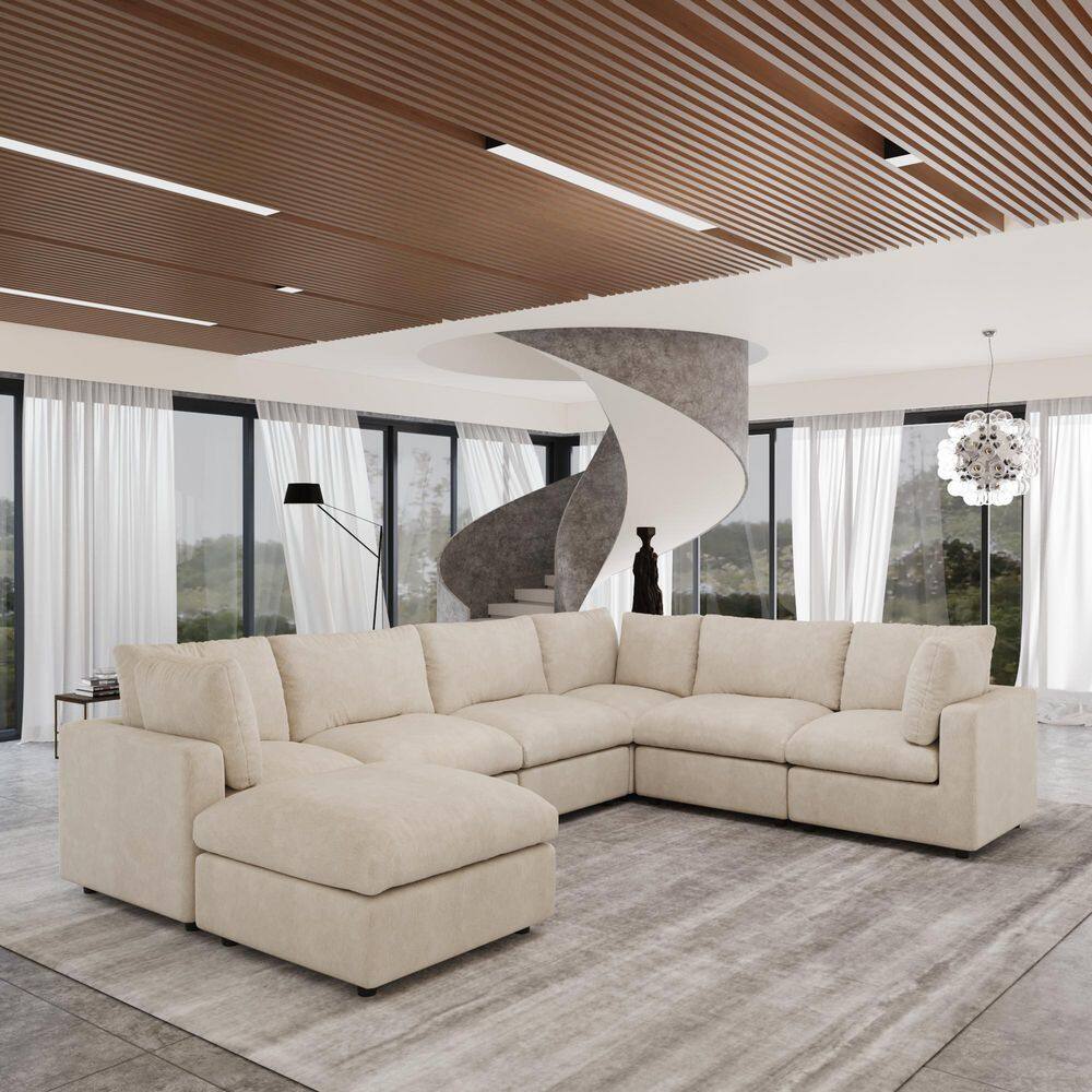 134 in. Square Arm Chenille 7-Piece Modular Free Combination Convertible Sectional Sofa with Movable Covers in Beige price history on PriceWatchPro