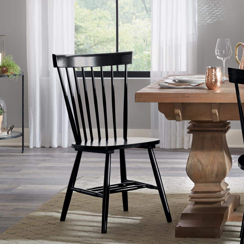 Black High Windsor Wood Slat Side Chair