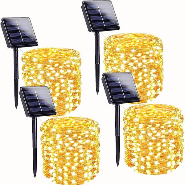 Angel Sar 160 ft. 400 LED Solar String Lights with 8 Lighting Modes for Outside, Warm White (4-Pack)