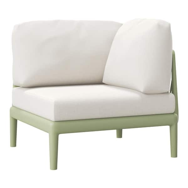 Frond and Form Outdoor Patio Deep Seating Green Poly Plastic All Weather Corner Club Chair with Ivory Cushions