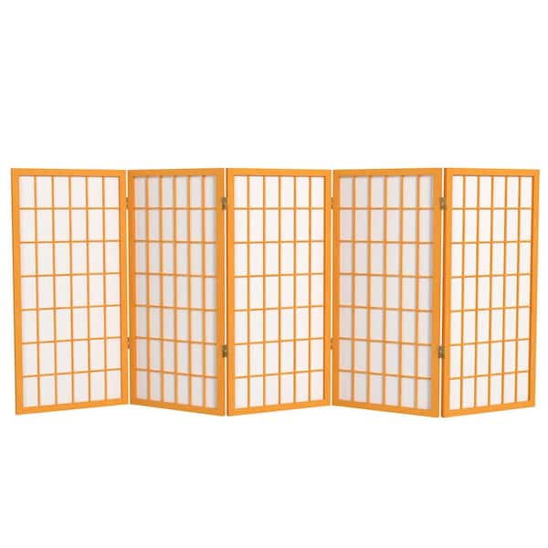 Oriental Furniture 3 ft. Short Window Pane Shoji Screen - Honey - 5 Panels