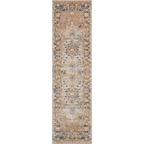 Kathy Ireland Home Malta Taupe 2 ft. x 8 ft. Traditional Runner Area Rug