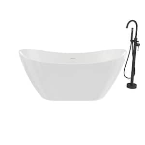 Mahaba 60 in. x 29 in. Soaking Non-Whirlpool Freestanding Bathtub in White with Freestanding Faucet in Matte Black