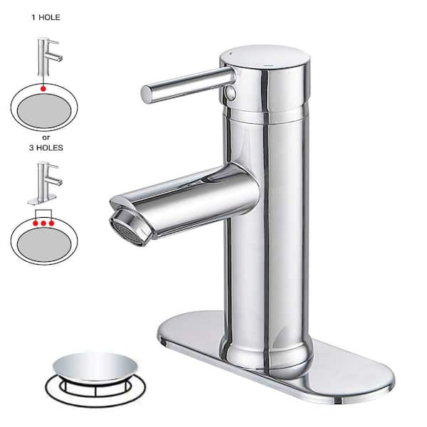 BWE Single Hole Single Handle Bathroom Faucet With Pop Up Drain in Polished Chrome