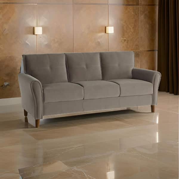 Benjara Sarah 33 in. Round Arm Velvet Rectangle Reversible Sofa in. Brown