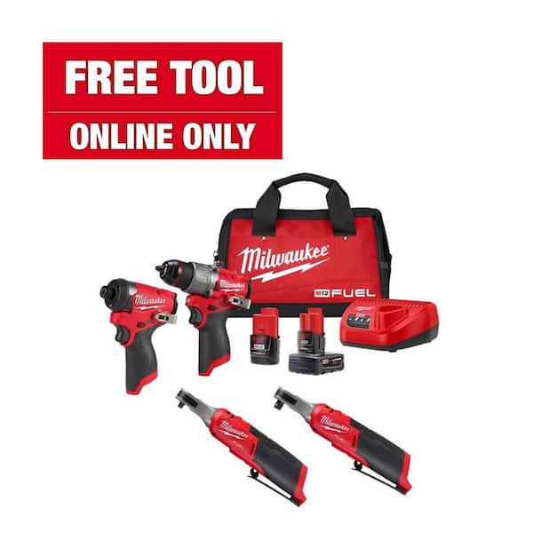 Milwaukee M12 FUEL 12-Volt Li-Ion Cordless Hammer Drill/Impact Driver/3/8 in. Ratchet Combo Kit (3-Tool) with M12 1/4 in. Ratchet