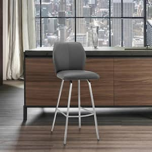 30 in. Gray High Back Metal Bar Stool with Faux Leather Seat