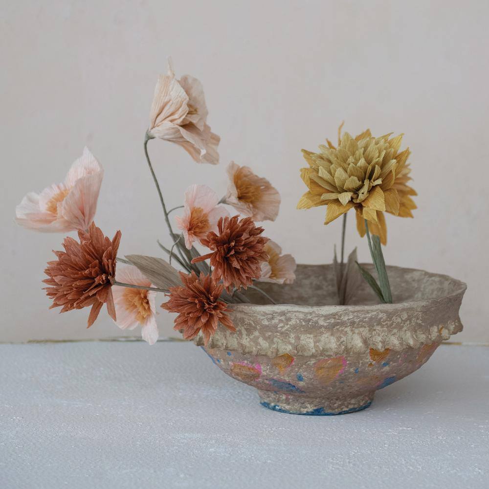 Hand Painted Multicolor Vintage Paper Mache Decorative Bowl