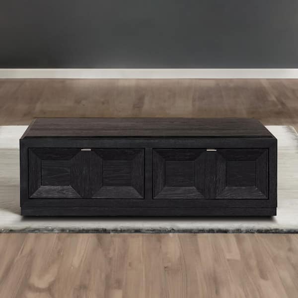 Flonnin 54 in. Weathered Black Rectangle Wood Coffee Table with Casters