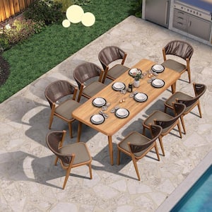 9-Piece Aluminum Wicker Dining Table and Chairs Patio Outdoor Dining Set Teak Furniture Set with Cushions, Brown