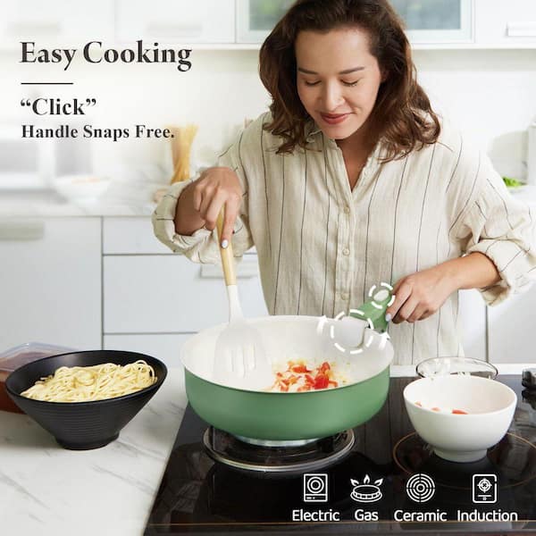Multi-Pots Aluminum 17-Piece Green Ceramic Nonstick Cookware Set