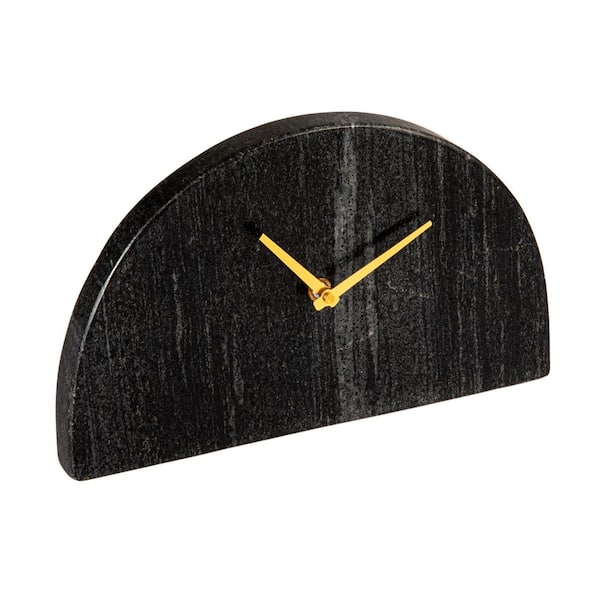 Black and Gold Analog Half Moon Marble Mantel Clock