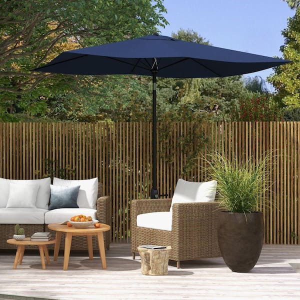 6 x 10 patio umbrella Kingdom 6.5 10ft Rectangular Patio with Solar Lights, 16 LED Lighted Market Umbrella with Push-Button Tilt and Crank, Sturdy Iron Ribs for Garden, Deck, Pool, Apple this market Latitude Run 6.5 X 10