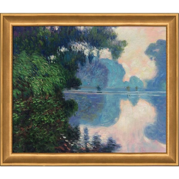 LA PASTICHE Morning on the Seine near Giverny by Claude Monet Muted Gold Glow Framed Nature Oil Painting Art Print 24 in. x 28 in.