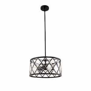 60-Watt 3-Light Black Drum Pendant Light for Bedroom and No Bulbs Included