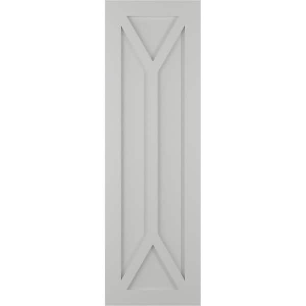 Ekena Millwork True Fit 12 in. x 53 in. Flat Panel PVC San Carlos Mission Style Fixed Mount Shutters Pair in Hailstorm Gray