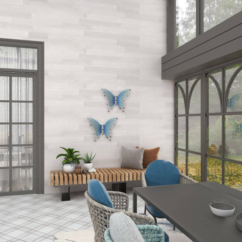 Silver and Blue Metal Butterfly Wall Sculpture