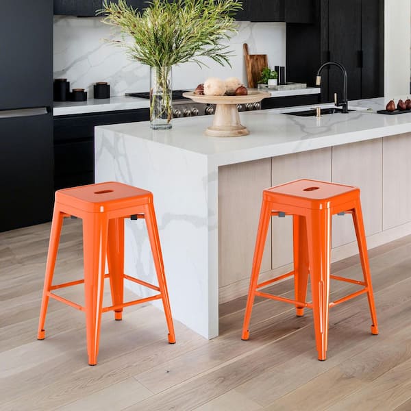 Bar Stools 24 in. H Orange Backless Metal Bar Stool with Seat Metal (Set of 2)