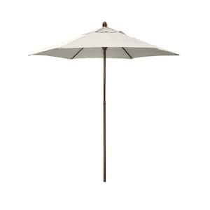 7.5 ft. Wood-Grained Steel Market Patio Umbrella with Push Lift in Natural Polyester