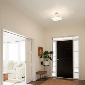 Shailene 14 in. 3-Light Brushed Nickel Square Hallway Transitional Semi-Flush Mount Ceiling Light with Microfiber Shade