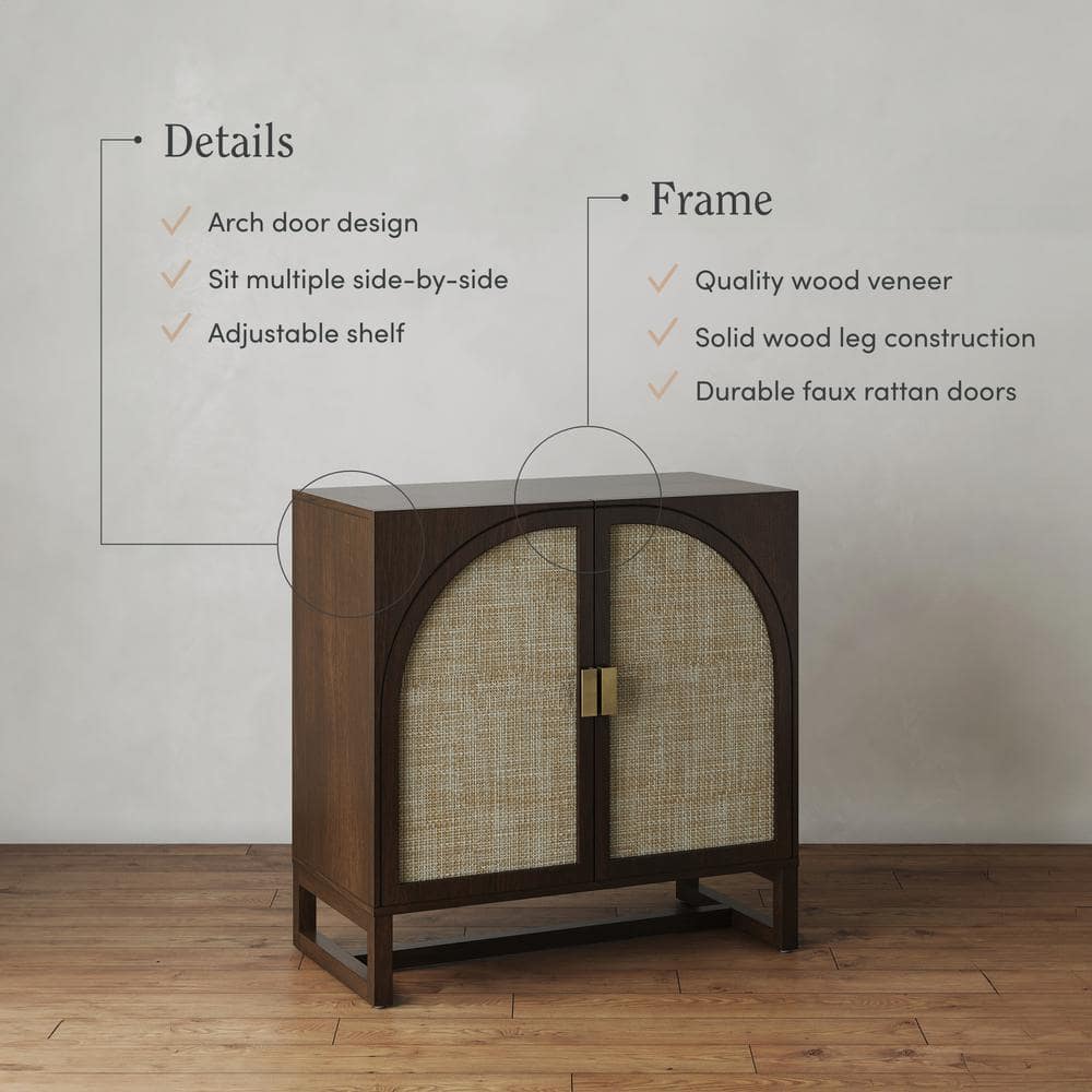 Paxton Dark Brown Wood Storage Cabinet with Rattan Doors