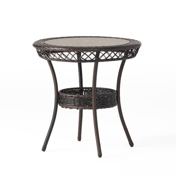 Tenleaf Brown Multi-Wicker 27.5 in. H Round Outdoor Coffee Table