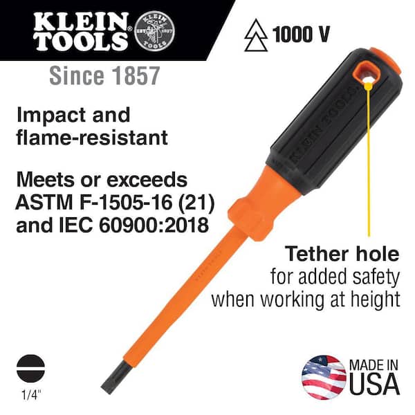 Insulated Screwdriver, 1/4 in. Cabinet, 4 in. Round Shank