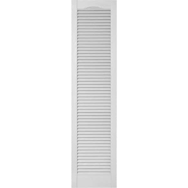 Ekena Millwork 12 in. x 55 in. Lifetime Vinyl Custom Cathedral Top All Louvered Open Louvered Shutters Pair White