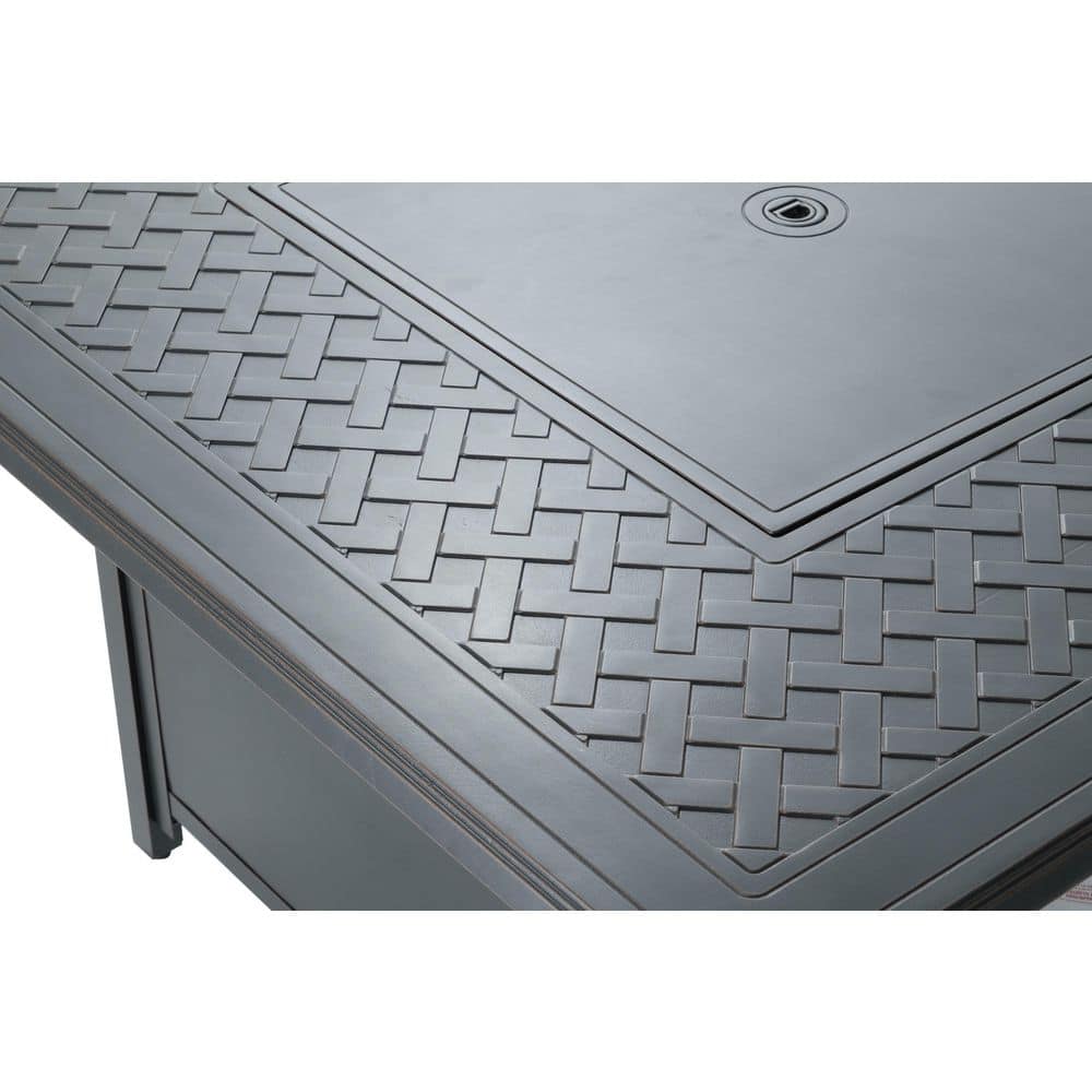Heron 42" Square Black Gas Fire Pit Table with Clear Glass Beads