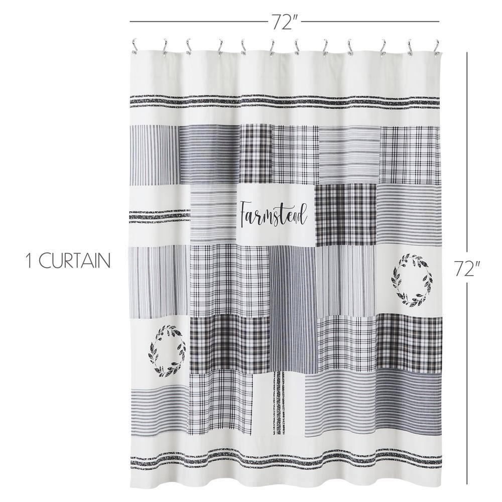Sawyer Mill Black Stenciled Patchwork Cotton Shower Curtain 72x72