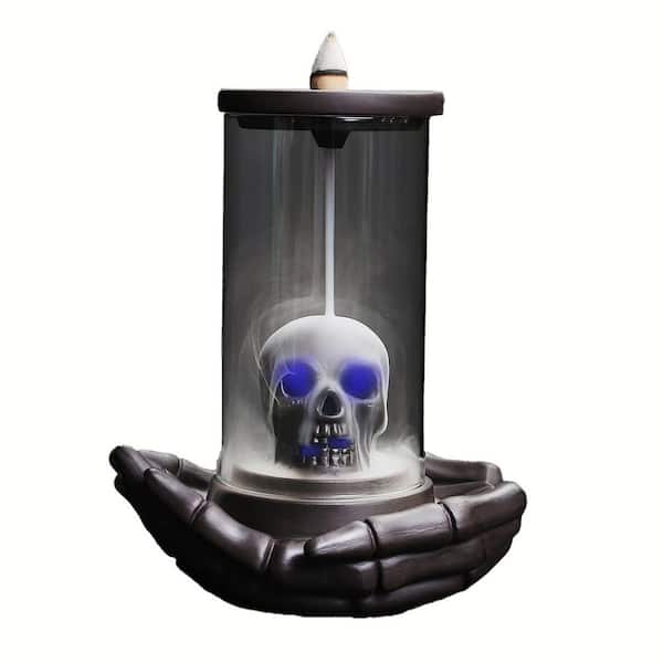 Afoxsos LED Ceramic Skull Incense Burner with Backflow Waterfall Effect and 15 Incense Cones