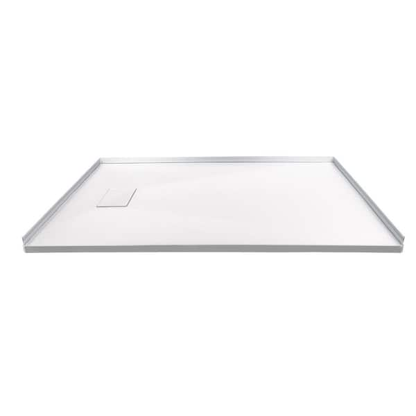 Zero Threshold 60 in. L x 35.5 in. W Customizable Threshold Alcove Shower Pan Base with End Drain in White